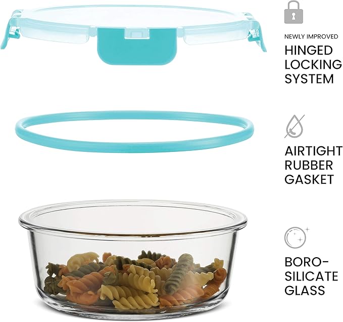 FineDine 24 Piece Glass Storage Containers with Lids - Leak Proof, Dishwasher Safe Glass Food Storage Containers for Meal Prep or Leftovers, Teal