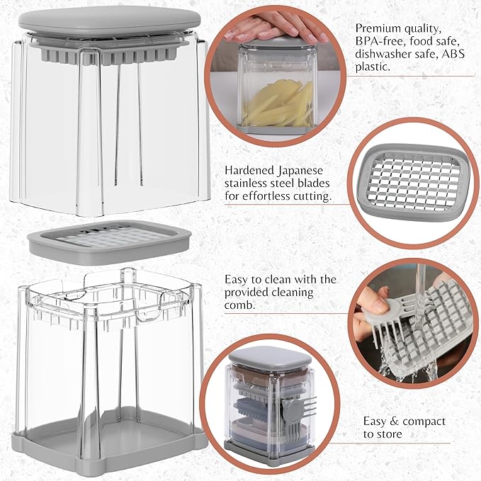 Brieftons PerfectCut Vegetable Chopper: 4-Blade Veggie Dicer Fruit Slicer, Potato French Fry Cutter, Wedge Cutter, Onion Chopper, Egg Slicer with 5 Recipe Ebooks, Safe to Use, Easy to Clean & Store