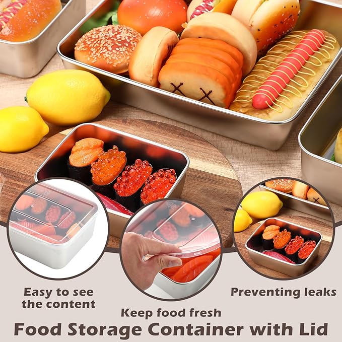12 Pcs Stainless Steel Food Storage Containers with Lids, Family Size Metal Lunch Bento Box Reusable Stackable Meal Prep Container for Kitchen Picnic Travel, Freezer& Dishwasher Safe