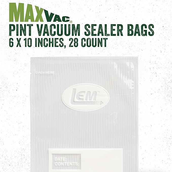 LEM Products MaxVac Pint Vacuum Sealer Bags, 6 x 10 Inches, Compatible with Major Vacuum Sealer Brands, 28 Count