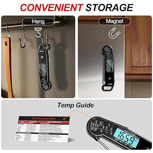 Professional Food & Meat Thermometer, 1 Sec Instant Read & ±0.5℉ Accuracy Driven by Thermocouple Sensor. IP67 Waterproof Digital Thermometer for Cooking, BBQ, Grilling. Gifts for Him Dad. Black