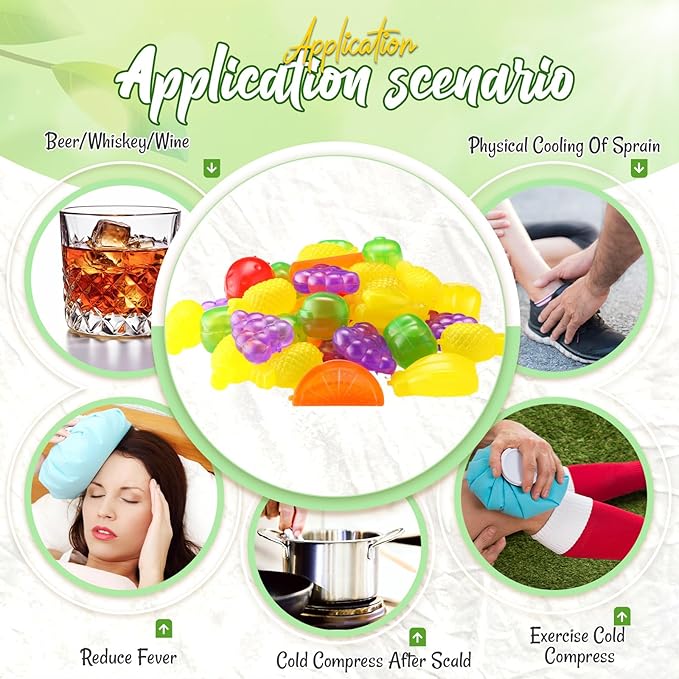 100 Pcs Reusable Ice Cubes for Drinks, Fruit Style Plastic Ice Cubes Refreezable for Coolers, Whiskey, Cocktails, Beer, Wine, Coffee Easy to Use