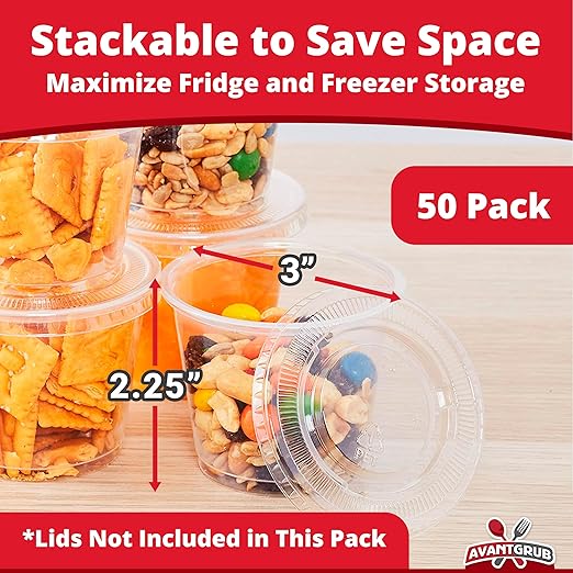 Leakproof BPA-Free 5.5oz Souffle Cups 50 PK. Stackable Portion Containers for Sampling, Salad Dressing Sauces or Jello Shots. Plastic Food Prep Supplies for Restaurant, Cafe, Catering, Deli, Party.