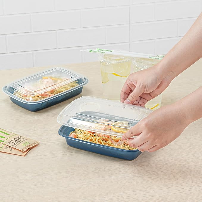 Restaurantware Asporto 28 Ounce Take Out Containers, 100 Food Containers With Lids - Microwavable, Disposable, Midnight Blue Plastic To Go Food Containers, No BPA, For Take Out And Delivery
