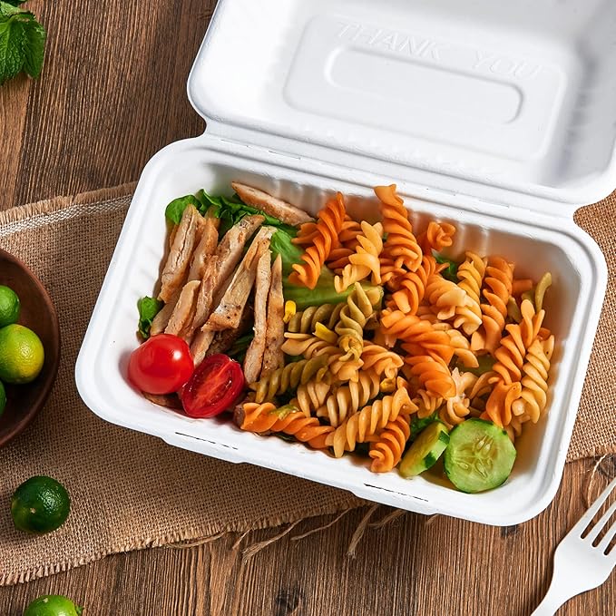 ECOLipak Clamshell Take Out Food Containers, 9 * 6 inch 75-Pack Disposable To Go Containers, To Go Boxes for Food Salad