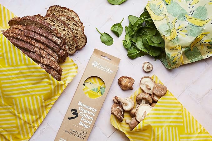 WaxWrap Beeswax Wraps For Food, Organic Cotton Food Bags - Sustainable Plastic Bag Alternative, Reusable Snack Bags, Bees Wax Wraps Reusable Food Storage - Assorted 3 Pack (S, M, L)