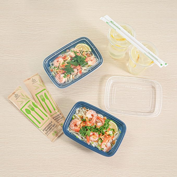Asporto 24 Ounce Take Out Containers, 100 Food Containers With Lids - Microwavable, Disposable, Midnight Blue Plastic To Go Food Containers, No BPA, For Take Out And Delivery - Restaurantware