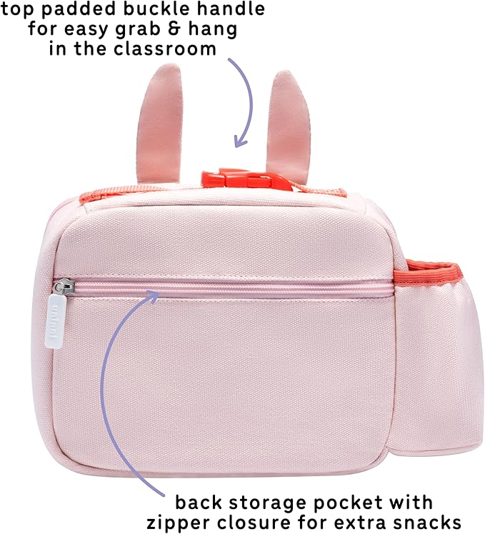 Toddler Lunch Bag for Girls and Boys, Lunch Box for Kids Ages 2–5, Fully Insulated with Padded Handle, Storage Pocket and Water Bottle Pocket, Lightweight, Easy to Clean, BPA-Free - Rabbit