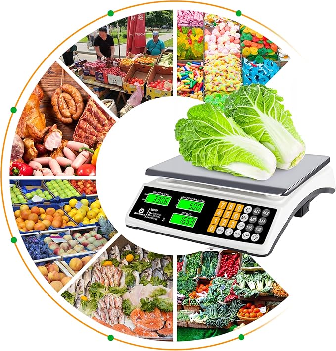 Price Computing Scale 88lb/40kg Commercial Food Scale for Produce Meat Weighing, LCD Display and Green Bright Backlight for Farmers Markets, Meat Shop, Deli, (Not for Trade)