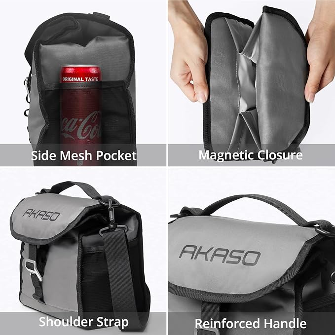 AKASO Insulated Cooler Lunch Bag Packable Lunch Box 12 Can Cooler Bag with Adjustable Shoulder Strap for Office Picnic, Light Gray