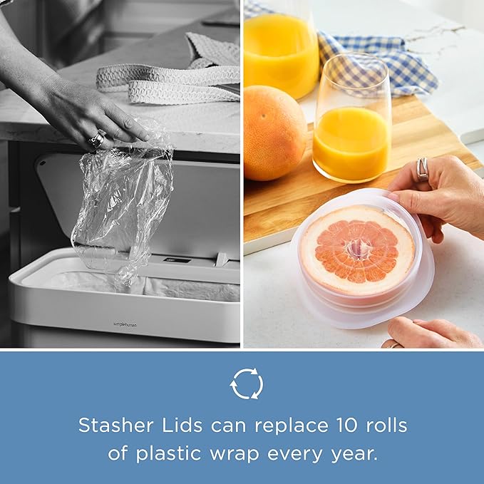 Stasher Premium Reusable Silicone Stretch Lids Variety 4-Pack, Clear, 9”, 6.5”, 4.5”, 2.5”, Airtight Seal, Food Container Covers, BPA Free, Leak-free, Dishwasher Safe, Microwave Safe, Eco-Friendly