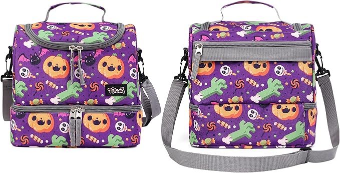 Tilami Lunch Bags Insulated Adjustable Strap Zipper, Water-Resistant Cooler Bags, Bento Bags for Kids Toddlers, Halloween Purple