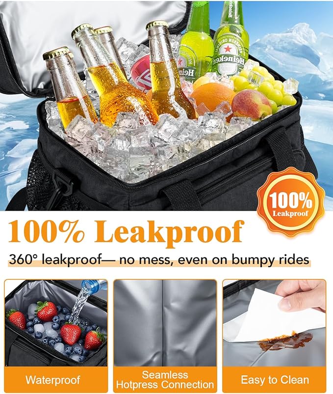 Lunch Box for Men, Double Insulated Lunch Bag Reusable Leakproof Cooler Bag Portable Picnic Food Bag, Adult Lunch Tote Lunch Bag for Work, Construction Worker, Truck Driver, Light Crew-Black