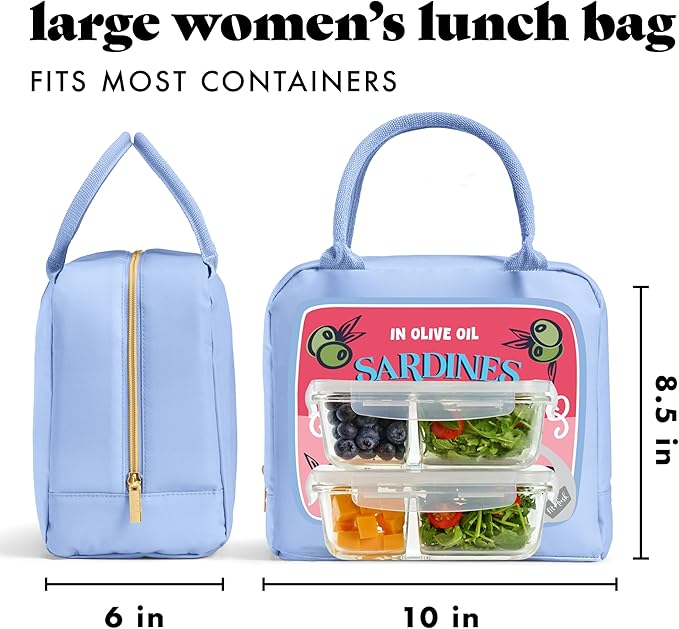 Fit & Fresh Lunch Bag For Women, Insulated Womens Lunch Bag For Work, Leak Resistant & Stain-Resistant Large Lunch Box For Women With Containers, Zipper Closure Bloomington Bag, Rose Sardines