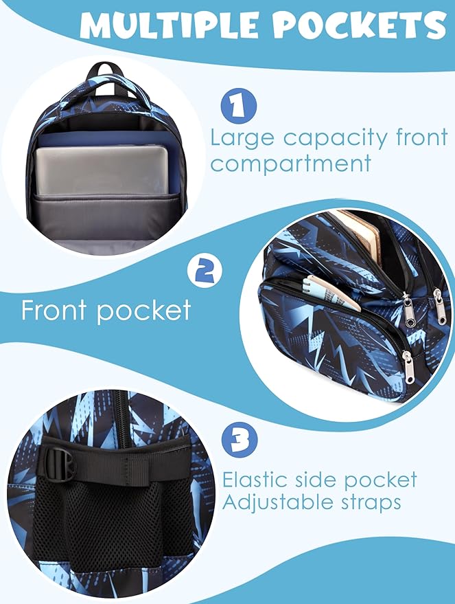 BLUEFAIRY Boys Backpack with Lunch Box Set for Kids Primary Elementary School Bags with Insulated Lunch Bags Back to School Bookbags Gifts for Son Grandson Aegean Blue