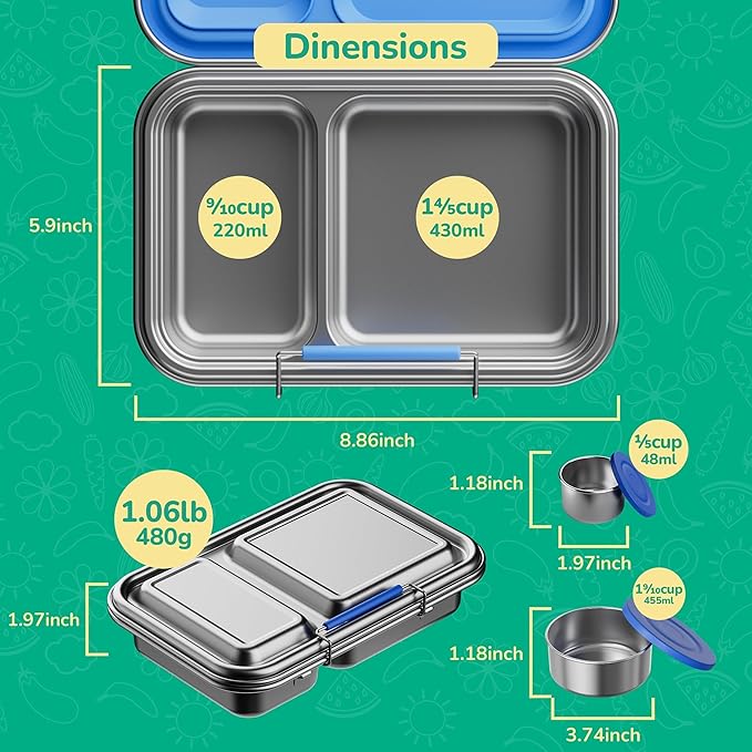 Stainless Steel Lunch Box for Kids, Leak Proof Bento Lunch Box BPA Free 304 Stainless Steel Bento Box Stainless Bento Box with Containers for School and Office(Purple)