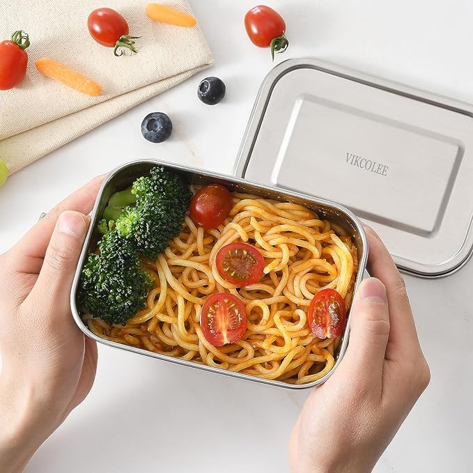 Stainless Steel Bento Box, Metal Lunch Food Container, 800ML Bento Lunch Box for Kids or Adults with Lockable Clips to Leak Proof - BPA-Free - Dishwasher Safe