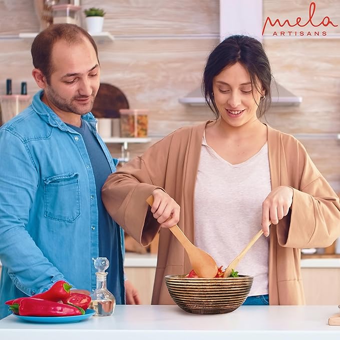 Mela Artisans 12'' Wooden Fruit Bowl, Large Serving Bowl for Salads, Cereals, Snacks & Mixing | Decorative Bowls for Kitchen | Darma Valley Collection
