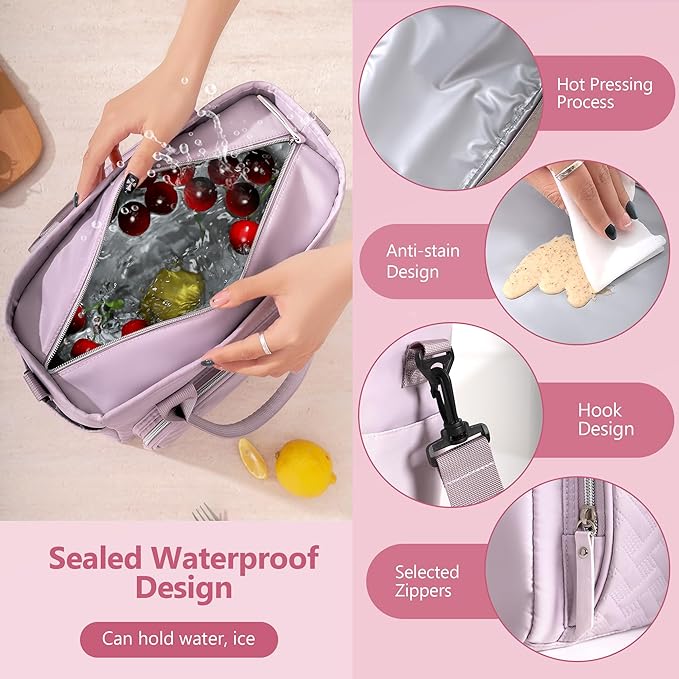 17L Insulated Lunch Bag for Women, LeakProof Insulated Work Lunch Box with Adjustable Shoulder Strap, Large Lunch Cooler Tote for Office, Commute & Travel (Charcoal Black)