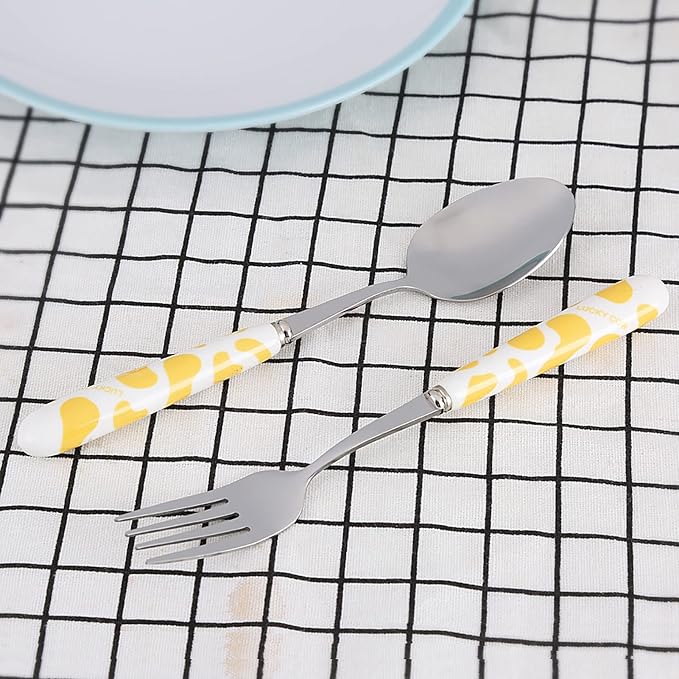 Children Flatware Set, Stainless Steel Fork Spoon with Storage Box Kids Dinner Utensils Spoon Fork Set with Travel Case for Kids Toddlers (Yellow)