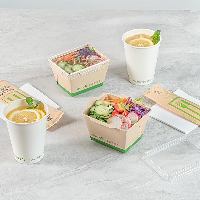 Restaurantware-Sustain 17 Ounce Sturdy Paper Take Out Boxes, 50 Disposable Take Out Food Containers - With PLA lining, Lids Sold Separately, Bamboo Paper Containers, Compostable, Click-Lock Design