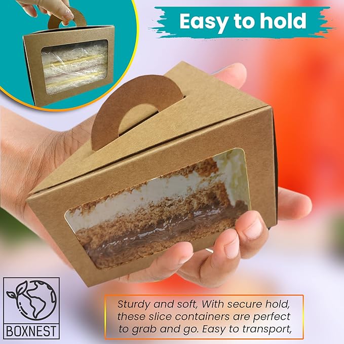 Cake Pie Cheesecake Individual Slice Disposable Boxes Triangular Compostable Containers with Lids, Take Out Togo Packaging, Dessert Bakery Cafe Business (100)