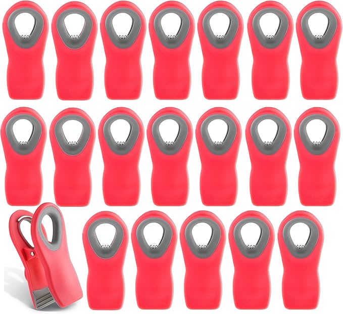 COOK WITH COLOR Bag Clips with Magnet- Food Clips, Chip Clips, Bag Clips for Food Storage with Airtight Seal Grip for Bread Bags, Snack Bags and Food Bags (Red, Pack of 20)