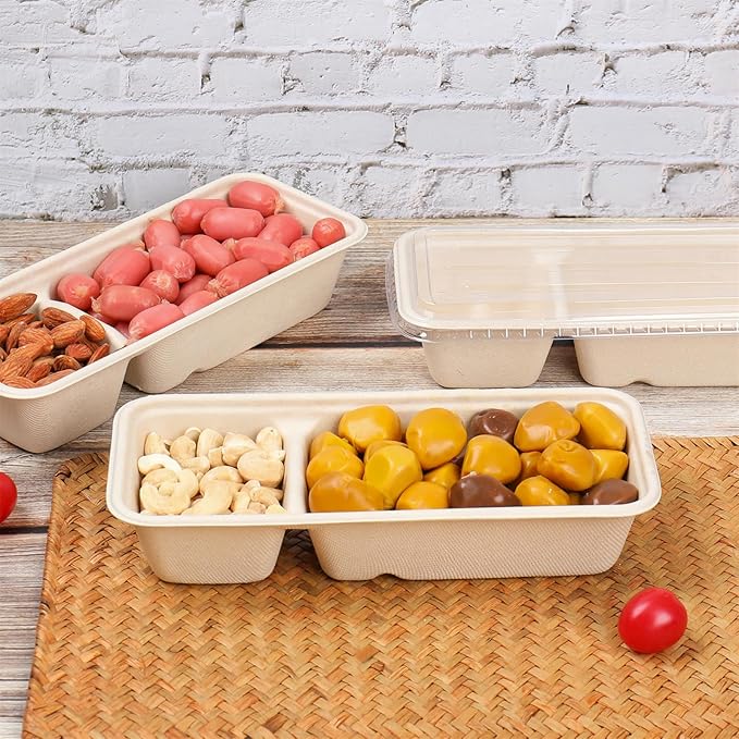 16 oz disposable 2 compartments Sugarcane Fibers bowls with lid take away Bagasse food containers Meal Prep Bowls 25 Pack