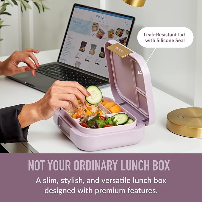 Bentgo Modern - Leak-Resistant Bento Lunch Box For Adults, Teens, & Larger Appetites; Reusable BPA-Free Meal Prep Container with 3 or 4 Compartments, Dishwasher/Microwave Safe; 44oz (Orchid)