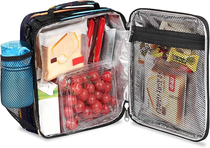 Universe Galaxy Solar System Planets Kids Lunch Box Insulated Lunch Bag Tote for Girls Boys, Cooler Freezable Meal Prep Bag with Shoulder Strap Waterproof Lunch Container for School Office Picnic
