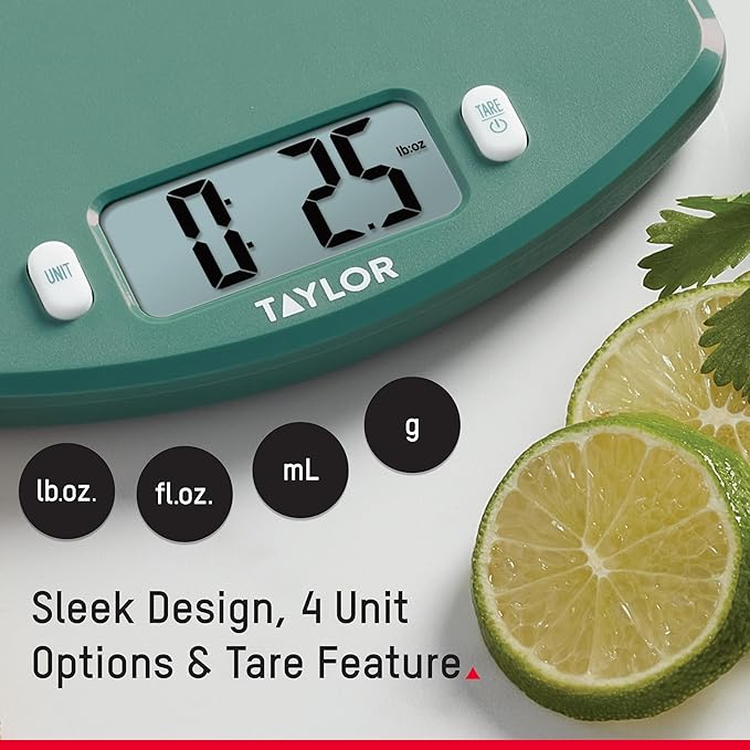 Taylor Digital Ocean Bound Plastic Kitchen Food Scale, 11 Pound Capacity, Teal