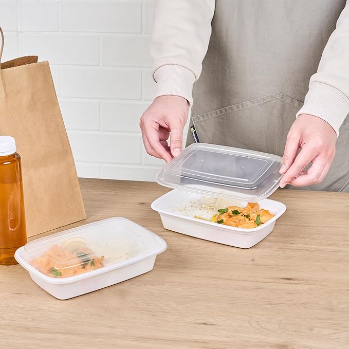 Restaurantware Asporto 24 Ounce Take Out Containers, 50 Food Containers With Lids - Microwavable, Disposable, White Plastic To Go Food Containers, No BPA, For Take Out And Delivery