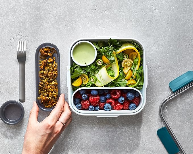 BLACK + BLUM Bento Box Style Compartment Food Container | Packed Lunch Box with Stainless-Steel Travel Fork, Leak-Proof, Microwave Safe | Ocean Blue, 34 oz / 1000 ml
