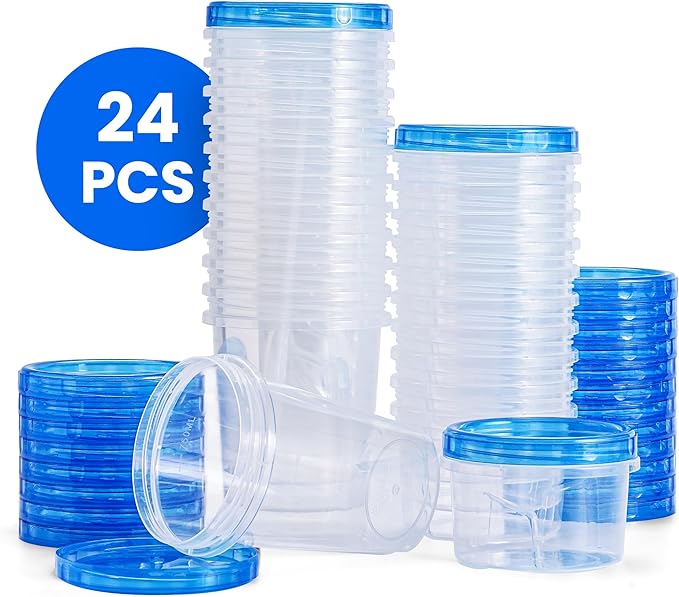 RFAQK 48 PCS Freezer Storage Containers with Twist Top Lids-(32OZ & 16OZ) 24 Plastic Deli Containers with 24 Screw Lids-Soup Freezer Containers for Meal Prep Reusable Box, Lunch and Gym