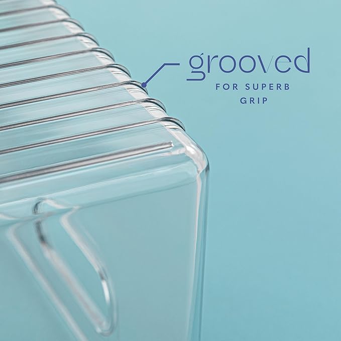 Plastic Food Storage Clear Container Bin with Handles for Organizing Kitchen, Pantry, Refrigerator, Freezer, Pantry, Cabinet, Closet, Bathroom. 14”x8”x5”