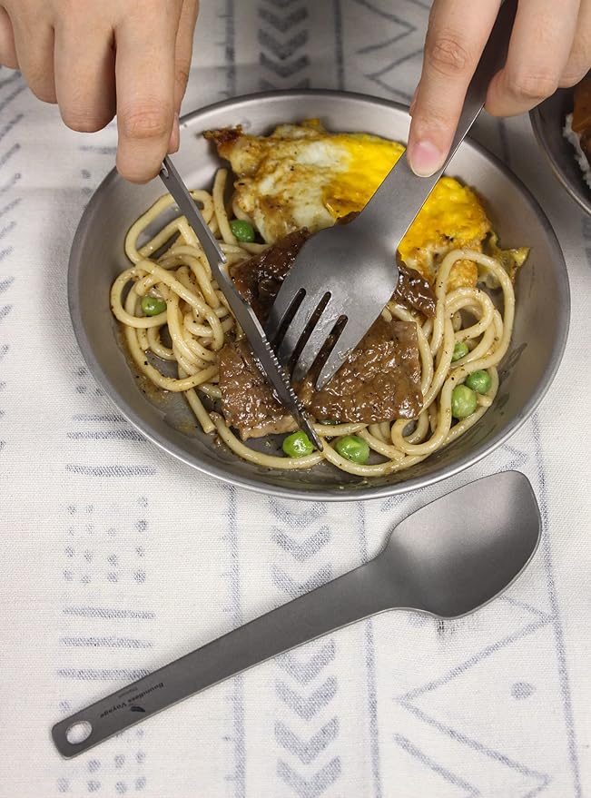 Boundless Voyage Titanium Cutlery Set Ultralight Utility Flatware Utensil Spoon Fork Knife in Case for Home Use Travel Camping Ti1078T