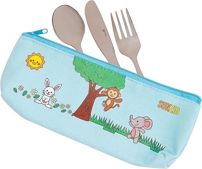 Kids Silverware Set, 18/10 Stainless Steel 12 Piece Cutlery Set with 4 Forks, 4 Spoons, 4 Small Knives, Toddler Metal Travel Utensils with Case, Child Safe Flatware, Dishwasher Safe, 1 Set
