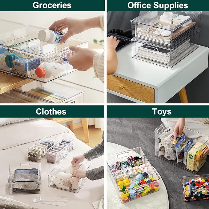 LALASTAR 2 Pack Fridge Organizer with Pull-out Drawer, Stackable Freezer Organizer Bin, Pantry Organization and Storage, BPA Free, 3.17QT