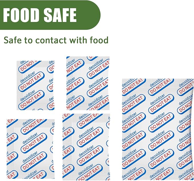 100 Packs 700CC Food Grade Oxygen Absorbers (10 Pack in Individual Vacuum Bag ) , Oxygen Absorbers For Long Term Food Storage with Oxygen Indicator , Works in Mylar Bags, Mason Jars, and Vacuum Bags