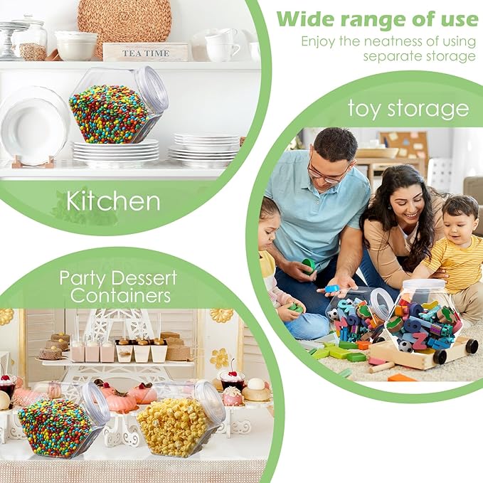 4 Pcs 122 oz Plastic Candy Jar with Lids and Scoops Hexagon Cookie Jars Clear Reusable Containers for Kitchen Counter Candy Bar for Cookies, Pets Treats, Laundry Pod, Craft Supplies Display Storage