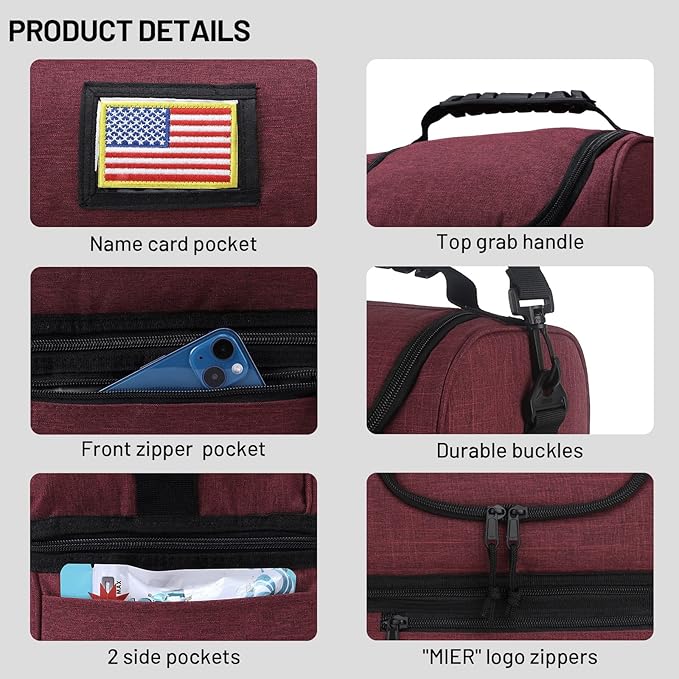 MIER Adult Lunch Box Insulated Lunch Bag Large Cooler Tote Bag for Men, Women, Double Deck Cooler (Dark Red, Large)