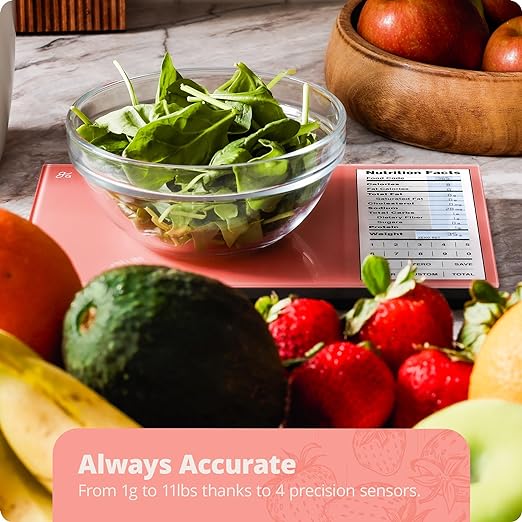 Nutrition Scale by Greater Goods with Food Grade Glass, Perfect for Calorie Counting, Meal Prep, and Weight Loss (Coral Pink)