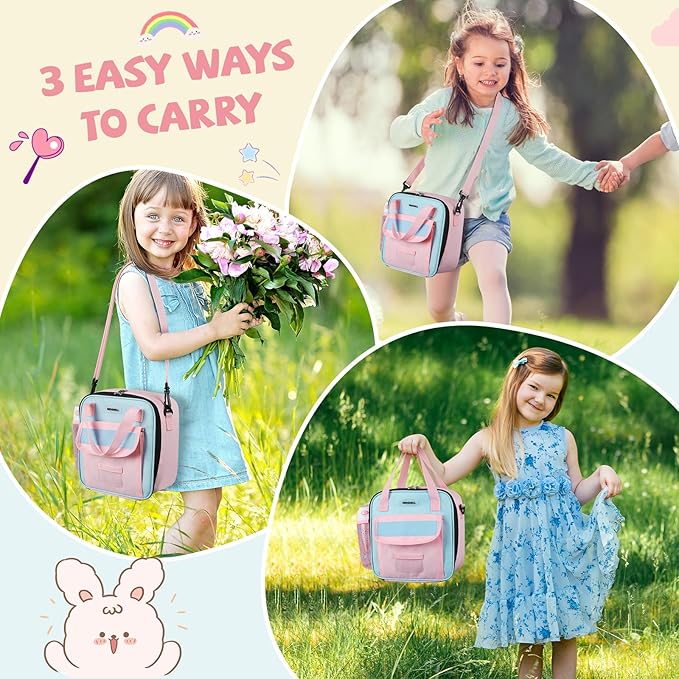 REDSHELL Tactical Lunch Box Kids, Large Insulated Lunch Bag for Girls, Cooler Lunchbag, Square Toddler Lunchbox, Back to School Daycare Lunch Tote Pail with Water Bottle Holder Shoulder Strap, Pink