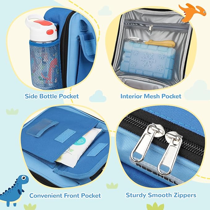 REDSHELL Tactical Lunch Box Kids, Large Insulated Lunch Bag for Boys Girls, Cooler Lunchbag, Square Toddler Lunchbox, School Daycare Lunch Tote Pail with Water Bottle Holder Shoulder Strap, Dark Blue
