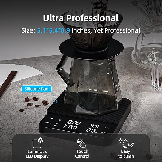 Coffee Scale with Timer, 0.1g High Precision Kitchen Scale, Pour Over Coffee Scale, Drip Espresso Scale with Auto Tare, Touch Sensor and Silicone Cover - 4.4 lbs/2 kg