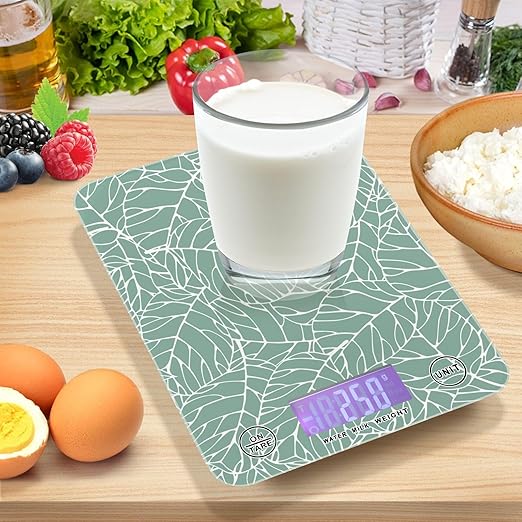 Food Scale Kitchen Scale for Baking Cooking Digital Food Weighing Measuring Scale Small Waterproof Electric Food Scale Abstract Green Leaves