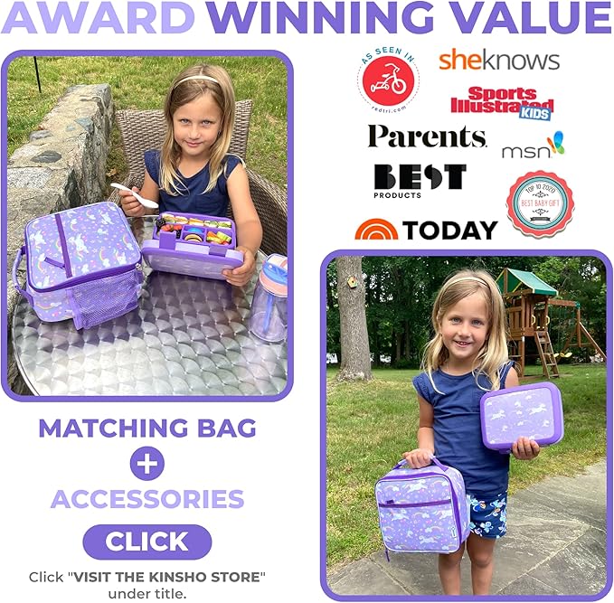 Bento Box Lunch Boxes for Toddlers Kids Girls, 5 Portion Sections Secure Lid, BPA Free Removable Tray, Pre-School Kid Daycare Lunches Snack Container Ages 3 to 5, Loncheras Para Niñas, Purple Unicorn