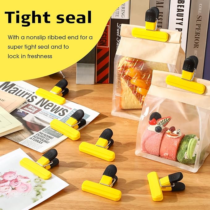 20 Pcs Chip Bag Clips Plastic Heavy Duty Clips Food Bag Clips Heavy Seal Grip for Food Storage Snack, 3.07 x 2.56 x 1.46 Inch(Yellow)