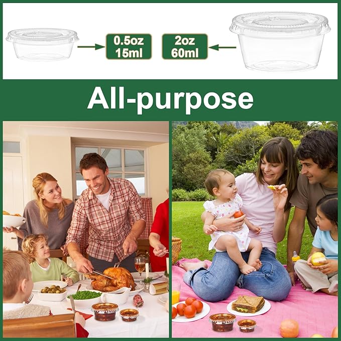 400 Pack 0.5 Oz Disposable Plastic Portion Cups with Lids, Small Jello Shot Cups, Plastic Containers Souffle Cup Condiment Containers with Lids Sauce Cups for Salad Dressing and Meal Prep- 0.5oz/15ml