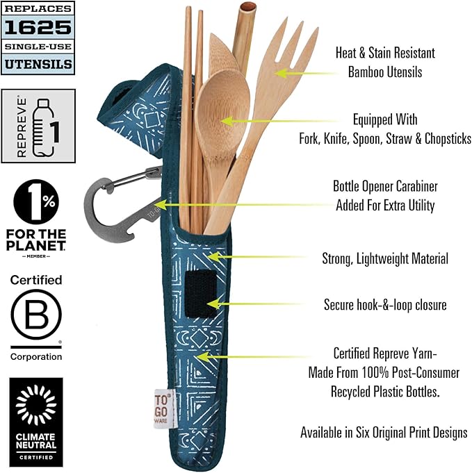 Premium Reusable Bamboo Utensil Travel Set | Includes Fork, Knife, Spoon, Chopsticks, & Carabiner Clip | Made from Sustainable Materials | Eco-Conscious | Constellation (Pack of 1)